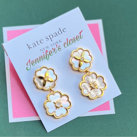 Kate Spade New York Mother-of-Pearl Flower Double Drop Earrings NWT - Picture 6 of 7